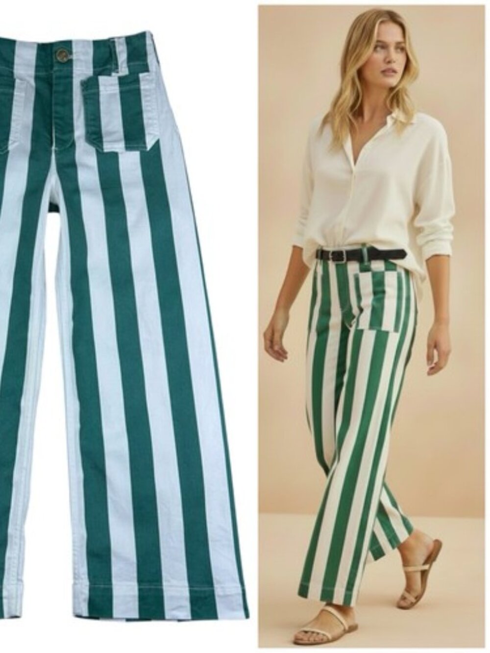 NWT ANTHROPOLOGIE Maeve Colette Striped Denim Wide Leg Pants Size 24